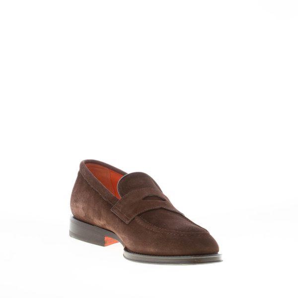 SANTONI uomo mocassino in crosta TESTA DI MORO con mascherina. Suola cuoio - immagine 6