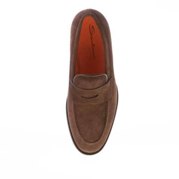 SANTONI uomo mocassino in crosta TESTA DI MORO con mascherina. Suola cuoio - immagine 7