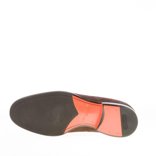 SANTONI uomo mocassino in crosta TESTA DI MORO con mascherina. Suola cuoio - immagine 8