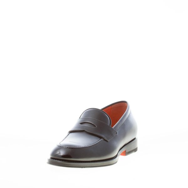 SANTONI uomo mocassino in pelle spazzolata NERO con mascherina penny. Suola cuoio - immagine 2