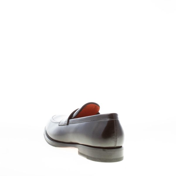 SANTONI uomo mocassino in pelle spazzolata NERO con mascherina penny. Suola cuoio - immagine 3