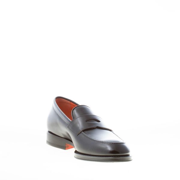 SANTONI uomo mocassino in pelle spazzolata NERO con mascherina penny. Suola cuoio - immagine 6