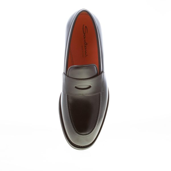 SANTONI uomo mocassino in pelle spazzolata NERO con mascherina penny. Suola cuoio - immagine 7