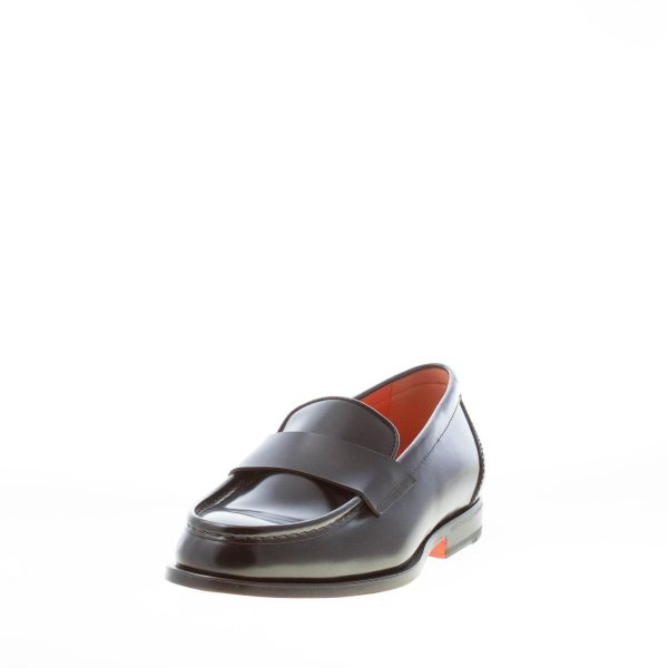 SANTONI uomo mocassino Laife in pelle lucida NERO. Suola cuoio - immagine 2