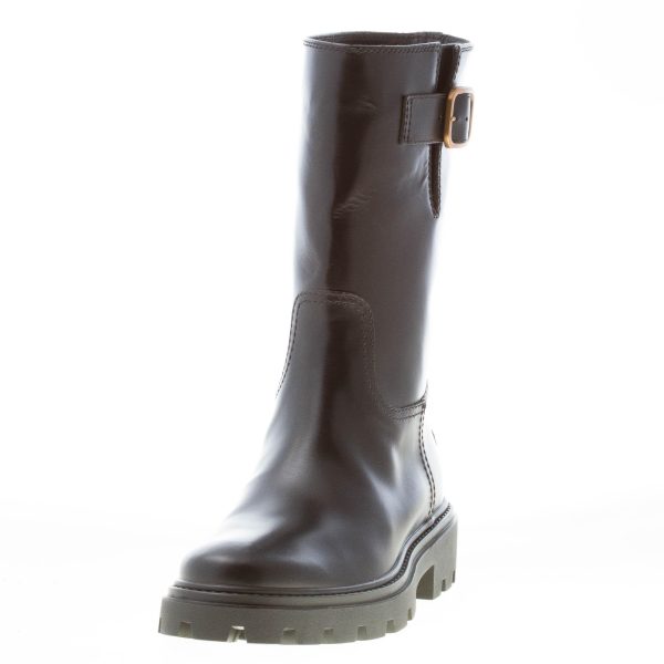 TOD'S donna stivaletto biker in pelle semi-lucida NERO con fibbia oro. Tacco 3 cm - immagine 2