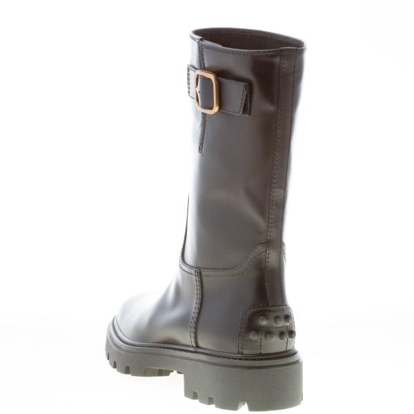 TOD'S donna stivaletto biker in pelle semi-lucida NERO con fibbia oro. Tacco 3 cm - immagine 3