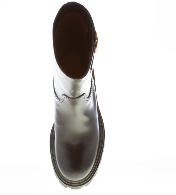 TOD'S donna stivaletto biker in pelle semi-lucida NERO con fibbia oro. Tacco 3 cm - immagine 7