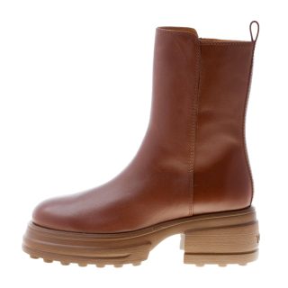 TOD'S donna tronchetto Platform in pelle MARRONE MOGANO con zip. Tacco 6 cm