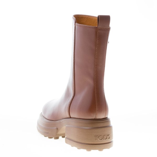 TOD'S donna tronchetto Platform in pelle MARRONE MOGANO con zip. Tacco 6 cm - immagine 3