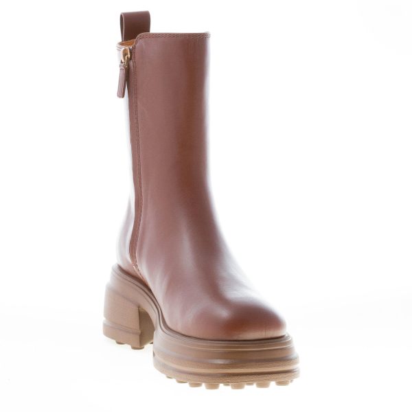 TOD'S donna tronchetto Platform in pelle MARRONE MOGANO con zip. Tacco 6 cm - immagine 6