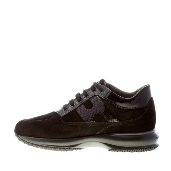 HOGAN donna Interactive sneaker in camoscio NERO con H di micro-paillettes
