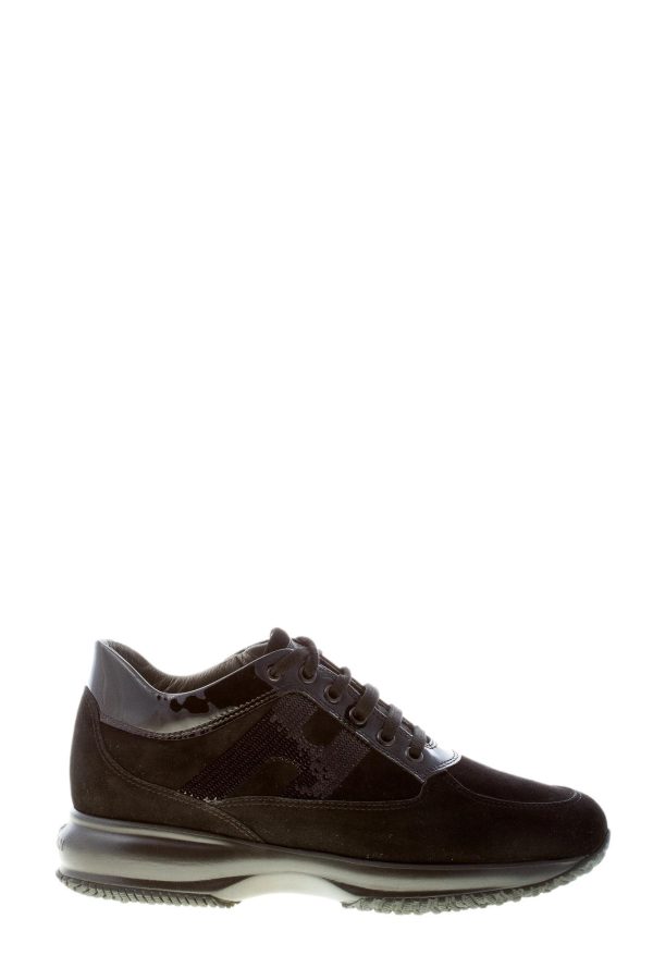 HOGAN donna Interactive sneaker in camoscio NERO con H di micro-paillettes - immagine 2