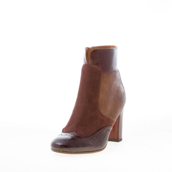 CHIE MIHARA donna stivaletto Wilopa in pelle e tessuto BORDEAUX e BRONZO. Tacco 7,5 cm - immagine 2