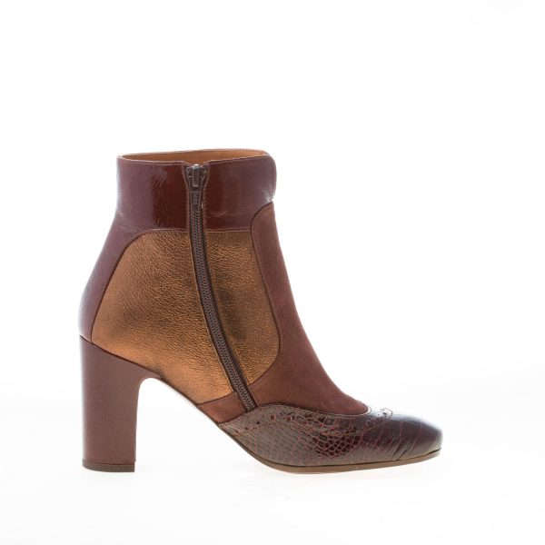 CHIE MIHARA donna stivaletto Wilopa in pelle e tessuto BORDEAUX e BRONZO. Tacco 7,5 cm - immagine 5