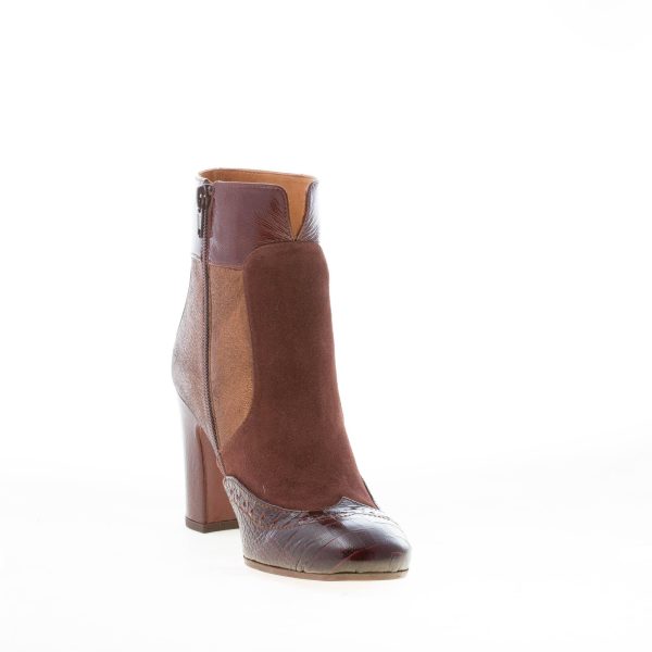 CHIE MIHARA donna stivaletto Wilopa in pelle e tessuto BORDEAUX e BRONZO. Tacco 7,5 cm - immagine 6