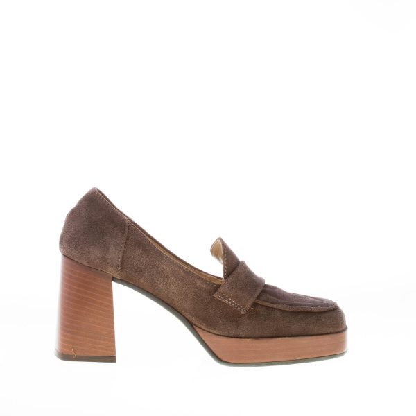 L'ARIANNA donna mocassino in crosta MARRONE CAFFE' con plateau. Tacco 8 cm - immagine 5