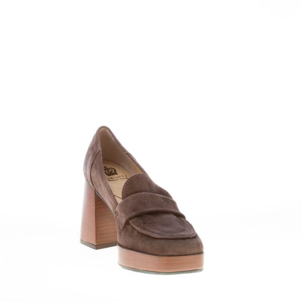 L'ARIANNA donna mocassino in crosta MARRONE CAFFE' con plateau. Tacco 8 cm - immagine 6
