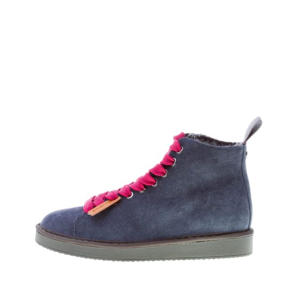 PANCHIC donna polacchino P01 in camoscio BLU SCURO più fuchsia con fodera in eco-pelliccia