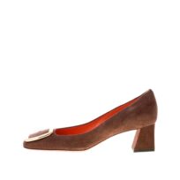 SANTONI donna decolletè in camoscio MARRONE con fibbia oro. Tacco 5 cm
