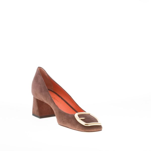 SANTONI donna decolletè in camoscio MARRONE con fibbia oro. Tacco 5 cm - immagine 6
