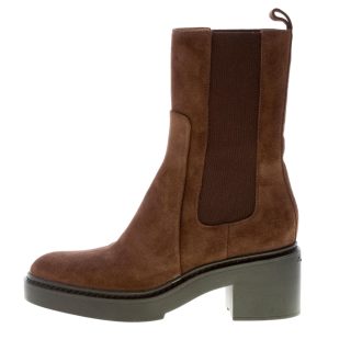 SANTONI donna stivaletto al polpaccio elasticizzato in camoscio MARRONE. Tacco 5,5