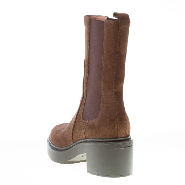SANTONI donna stivaletto al polpaccio elasticizzato in camoscio MARRONE. Tacco 5,5 - immagine 3