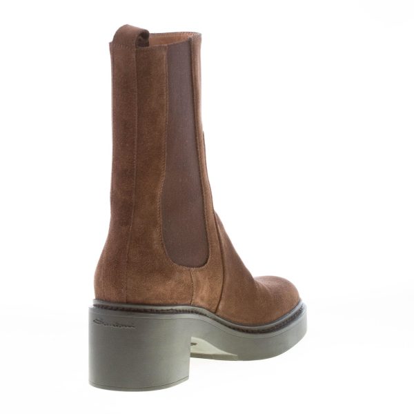 SANTONI donna stivaletto al polpaccio elasticizzato in camoscio MARRONE. Tacco 5,5 - immagine 4