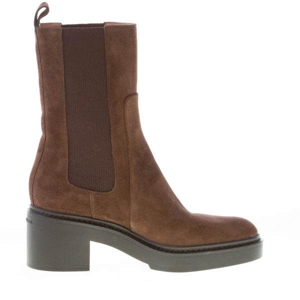 SANTONI donna stivaletto al polpaccio elasticizzato in camoscio MARRONE. Tacco 5,5 - immagine 5