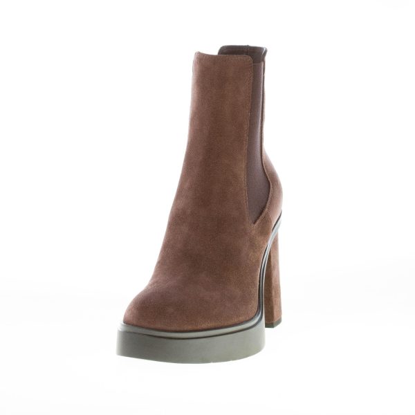 SANTONI donna stivaletto elasticizzato in camoscio MARRONE con platform. Tacco 8 cm - immagine 2