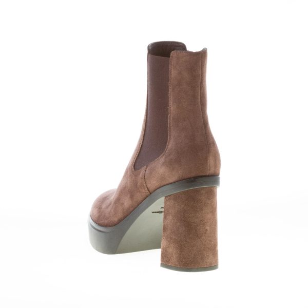 SANTONI donna stivaletto elasticizzato in camoscio MARRONE con platform. Tacco 8 cm - immagine 3