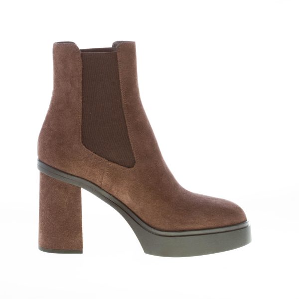 SANTONI donna stivaletto elasticizzato in camoscio MARRONE con platform. Tacco 8 cm - immagine 5