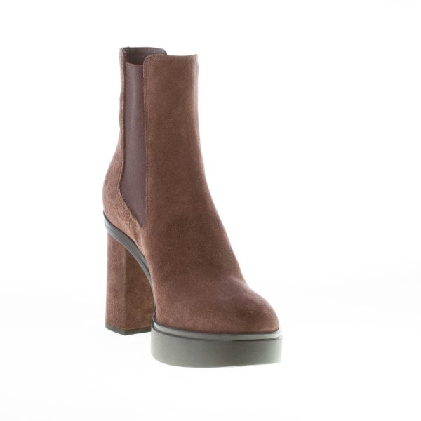 SANTONI donna stivaletto elasticizzato in camoscio MARRONE con platform. Tacco 8 cm - immagine 6