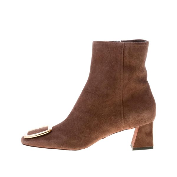 SANTONI donna stivaletto in camoscio TESTA DI MORO con fibbia oro e zip. Tacco 5 cm