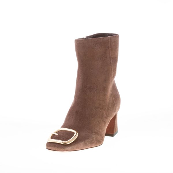 SANTONI donna stivaletto in camoscio TESTA DI MORO con fibbia oro e zip. Tacco 5 cm - immagine 2