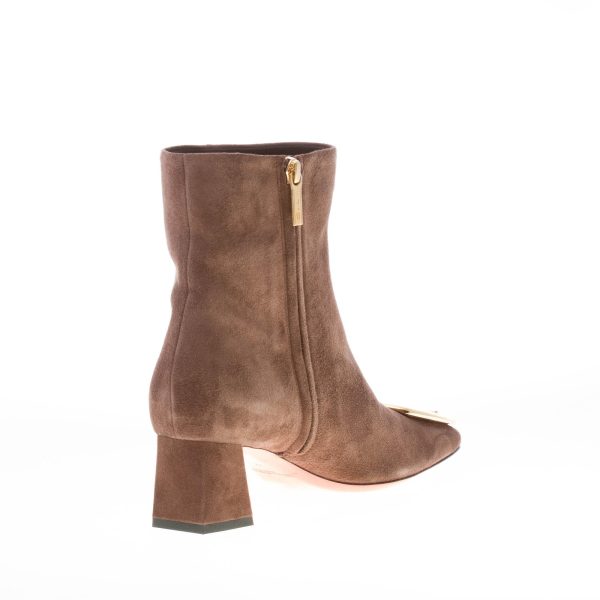 SANTONI donna stivaletto in camoscio TESTA DI MORO con fibbia oro e zip. Tacco 5 cm - immagine 4