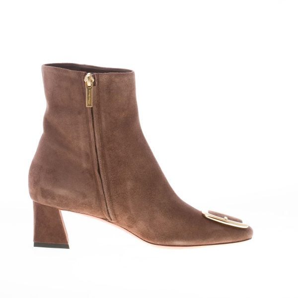 SANTONI donna stivaletto in camoscio TESTA DI MORO con fibbia oro e zip. Tacco 5 cm - immagine 5