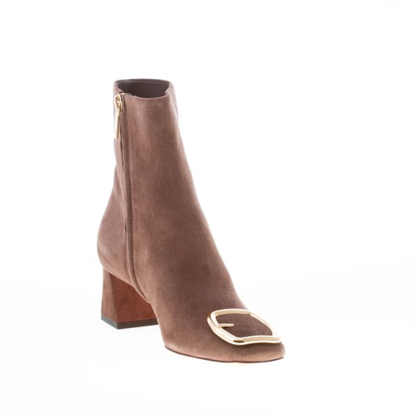 SANTONI donna stivaletto in camoscio TESTA DI MORO con fibbia oro e zip. Tacco 5 cm - immagine 6