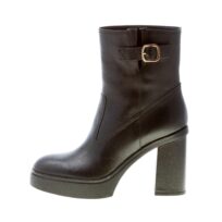 SANTONI donna stivaletto platform in pelle NERO con zip e fibbia. Tacco 8,5 cm