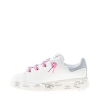 PREMIATA donna sneaker BELLE 6552 in pelle BIANCO con talloncino argento e lacci colorati