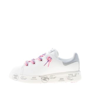 PREMIATA donna sneaker BELLE 6552 in pelle BIANCO con talloncino argento e lacci colorati