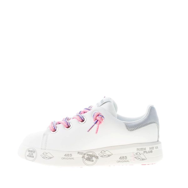 PREMIATA donna sneaker BELLE 6552 in pelle BIANCO con talloncino argento e lacci colorati