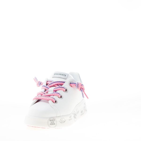 PREMIATA donna sneaker BELLE 6552 in pelle BIANCO con talloncino argento e lacci colorati - immagine 2