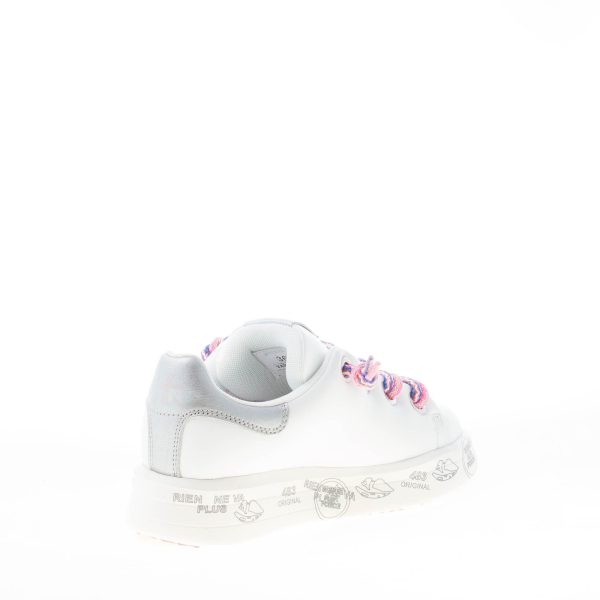 PREMIATA donna sneaker BELLE 6552 in pelle BIANCO con talloncino argento e lacci colorati - immagine 4