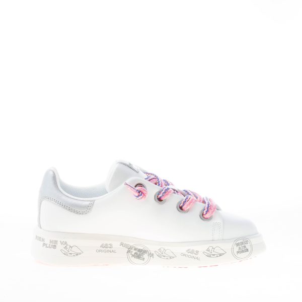 PREMIATA donna sneaker BELLE 6552 in pelle BIANCO con talloncino argento e lacci colorati - immagine 5