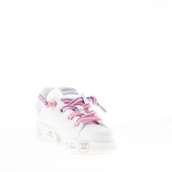 PREMIATA donna sneaker BELLE 6552 in pelle BIANCO con talloncino argento e lacci colorati - immagine 6