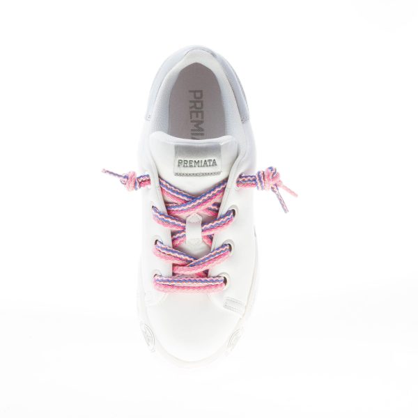 PREMIATA donna sneaker BELLE 6552 in pelle BIANCO con talloncino argento e lacci colorati - immagine 7