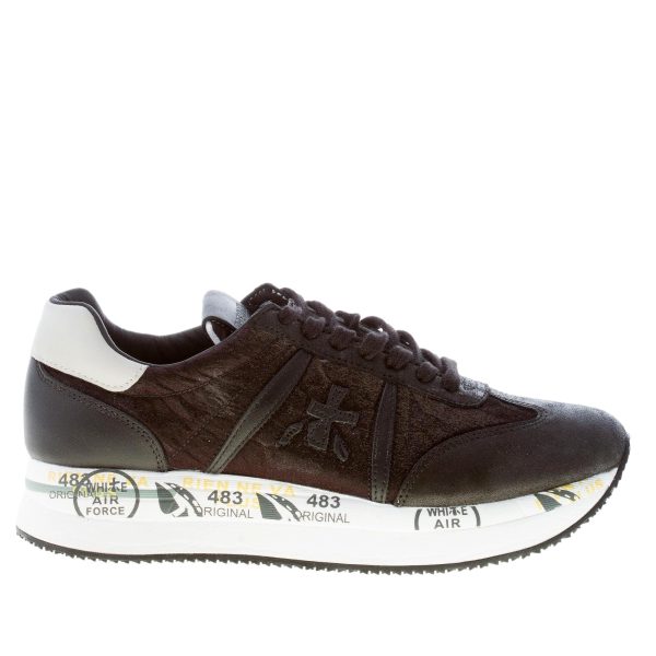 PREMIATA donna sneaker Conny 4821 in pelle e tessuto NERO