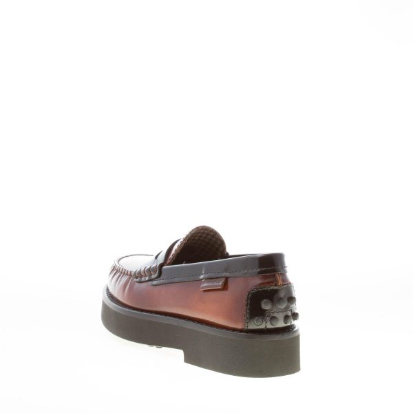 TOD'S donna mocassino penny in pelle semilucida CUOIO e NERO con gommini. Suola gomma - immagine 3