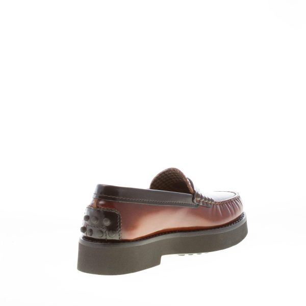 TOD'S donna mocassino penny in pelle semilucida CUOIO e NERO con gommini. Suola gomma - immagine 4