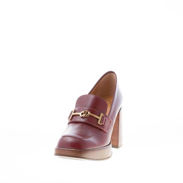 TOD'S donna mocassino Platform in pelle BURGUNDY con accessorio doppia T oro. Tacco 8,5 - immagine 2